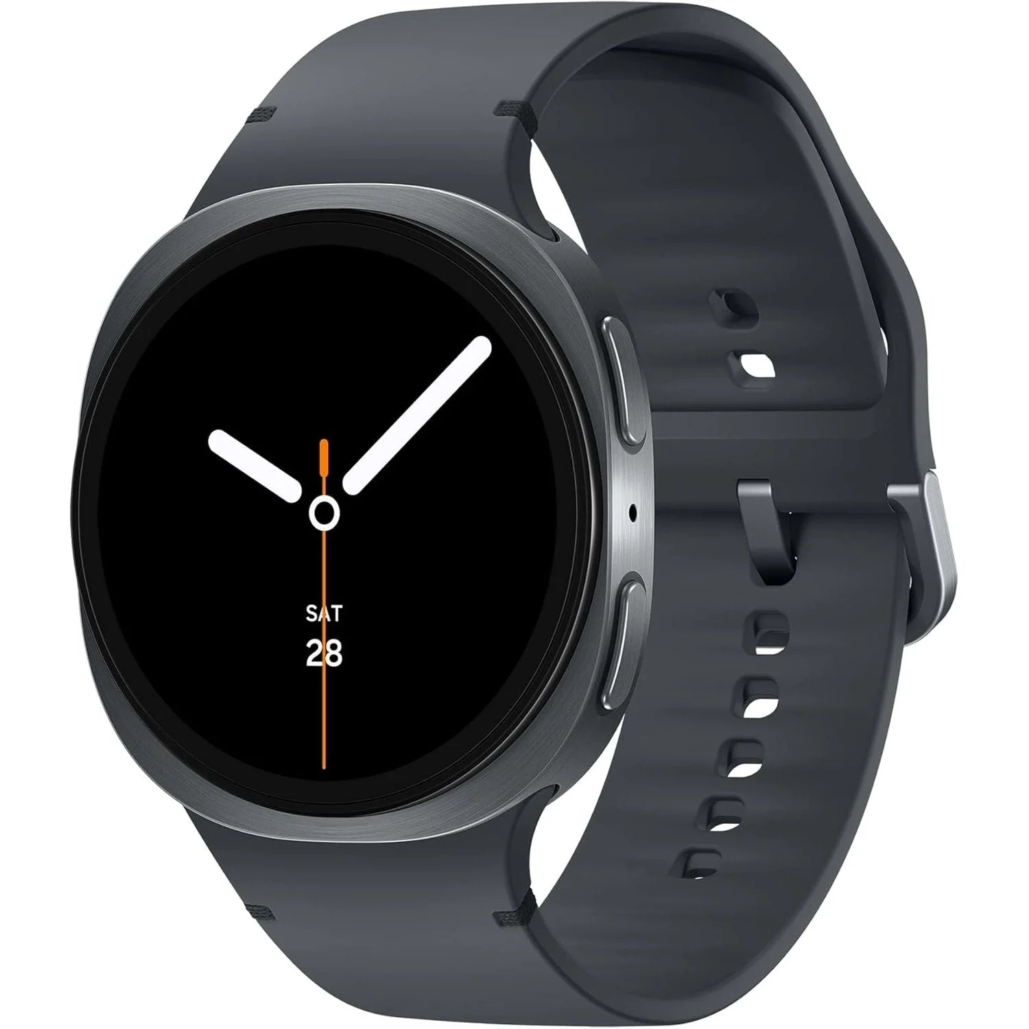 Smartwatch with a black strap on a white background